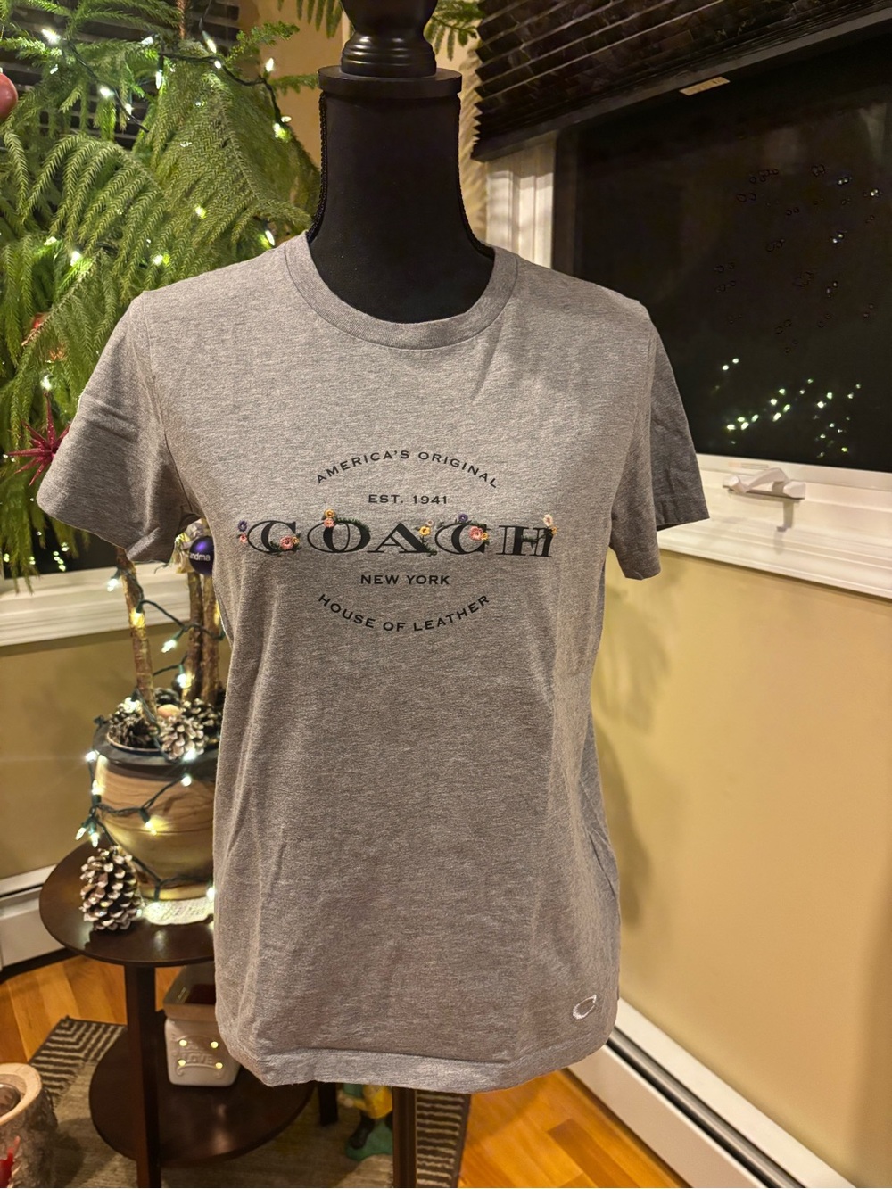 Coach Gray Logo Short Sleeve Tee with Embellished Lettering